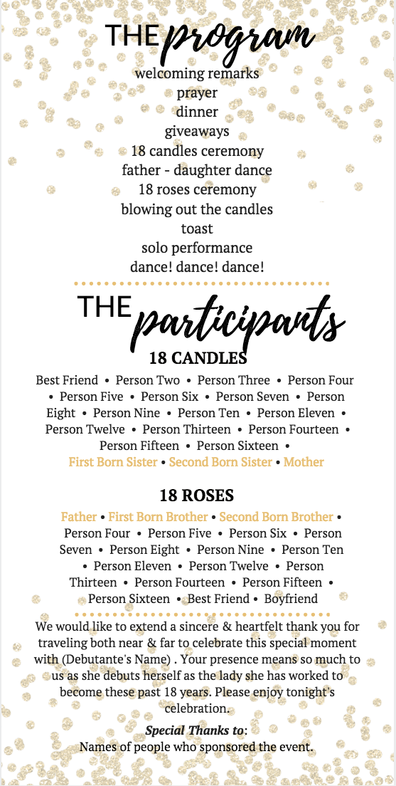 Program For Debut Party
